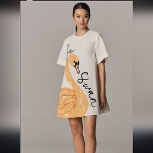 Maeve The Emmy Short Sleeve White Le Swan Avant Garde Mini Dress Size Medium